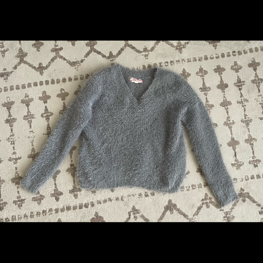 Pink Rose Gray Fuzzy Sweater